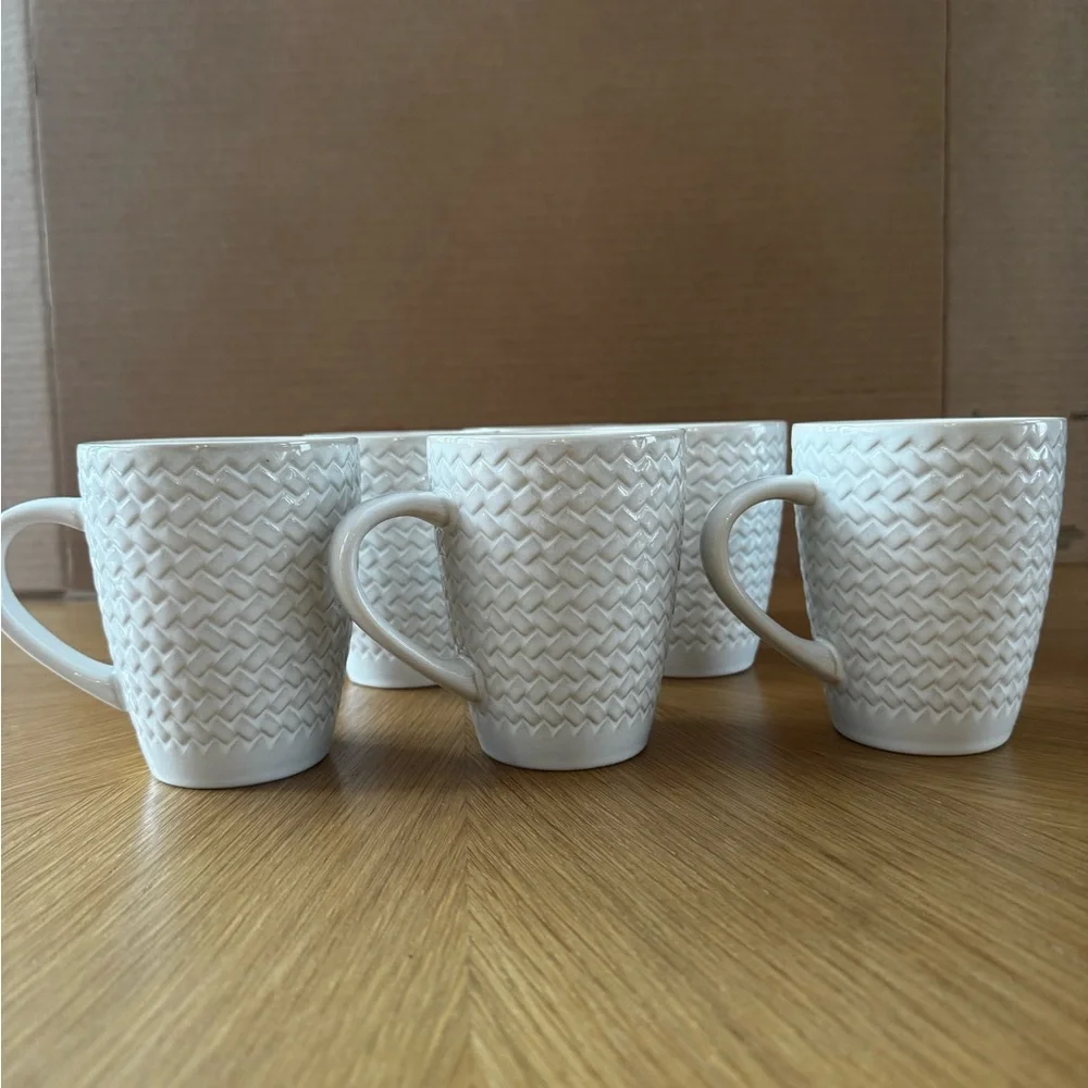 Crate&Barrel Winter Pinecone 12-oz. White Stoneware Mug (1/6)